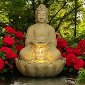 3DR  Buddha Water Fountain Big Size|3 Feet Kamal Buddha Fountain with LED Lighting for Outdoor|Water Fountain for Home & Garden (Beige, 3 Feet),Resin